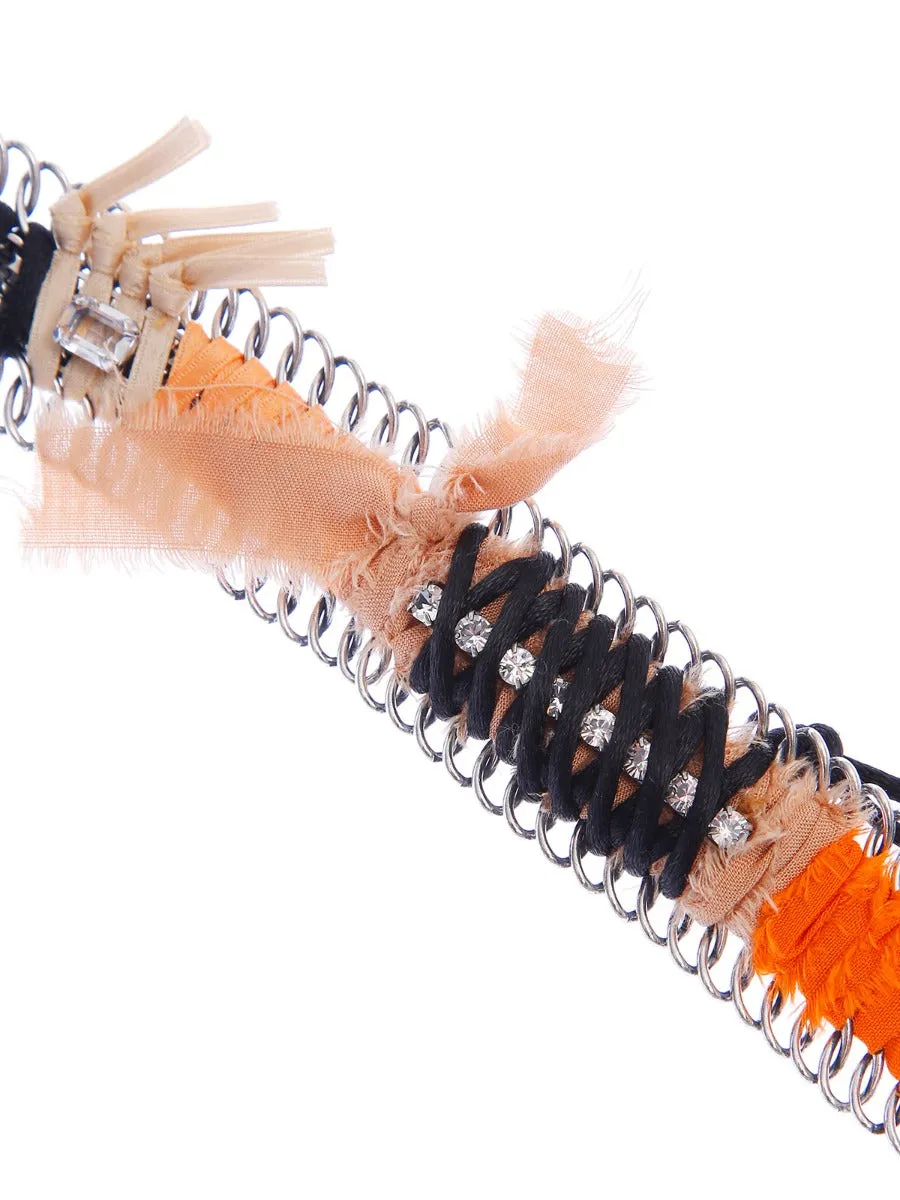Rada Bracciale Nastri Intrecciati Lilla Marrone Cristallo