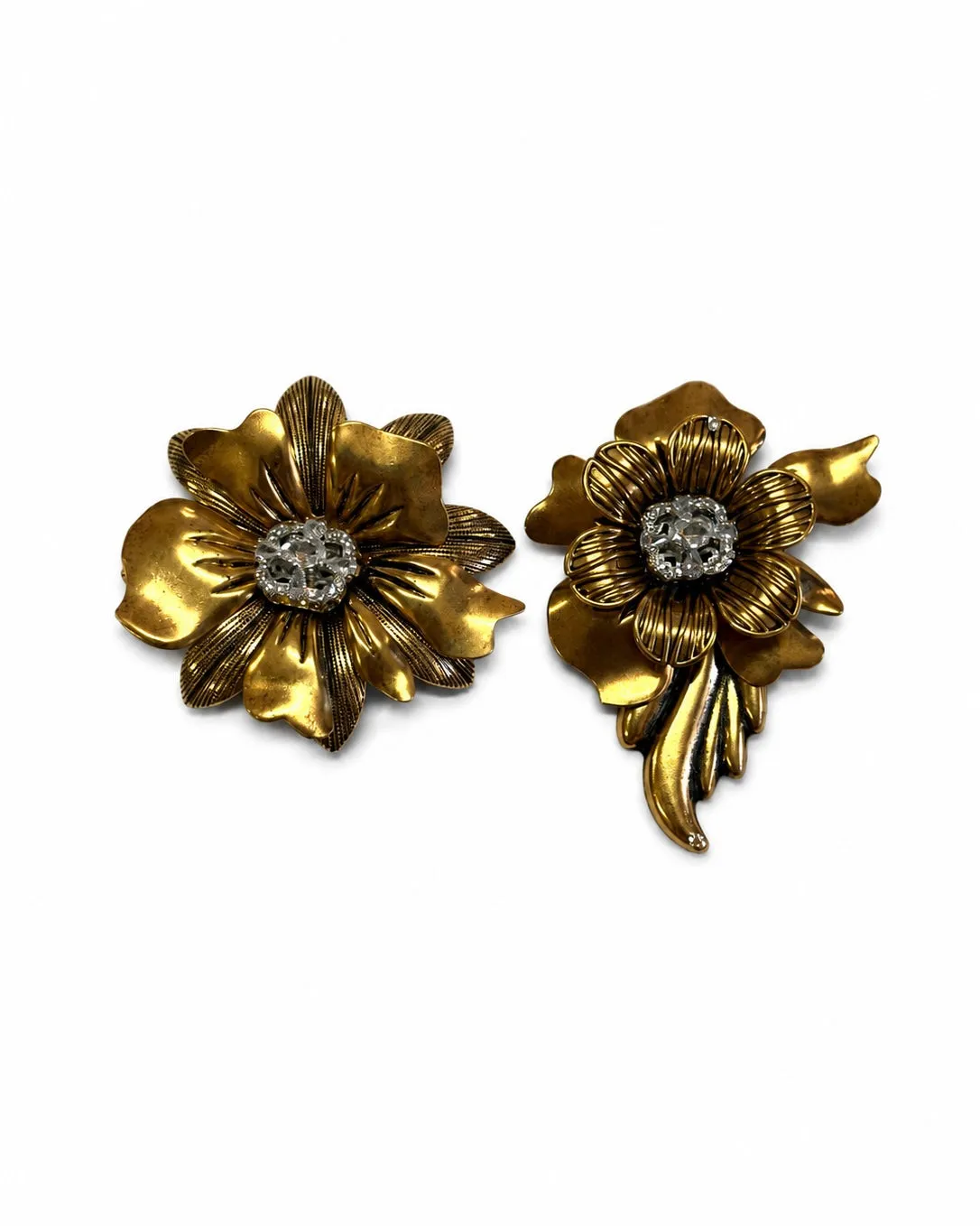 Rada Spilla Maxi Fiore con Centrale Cristallo e Foglia oro antico