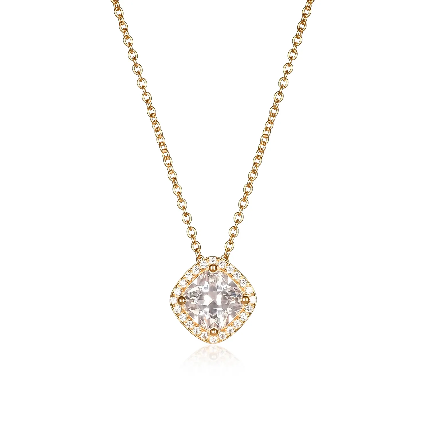 Diamond Treats Halo Cuscino collana argento oro pietra verde