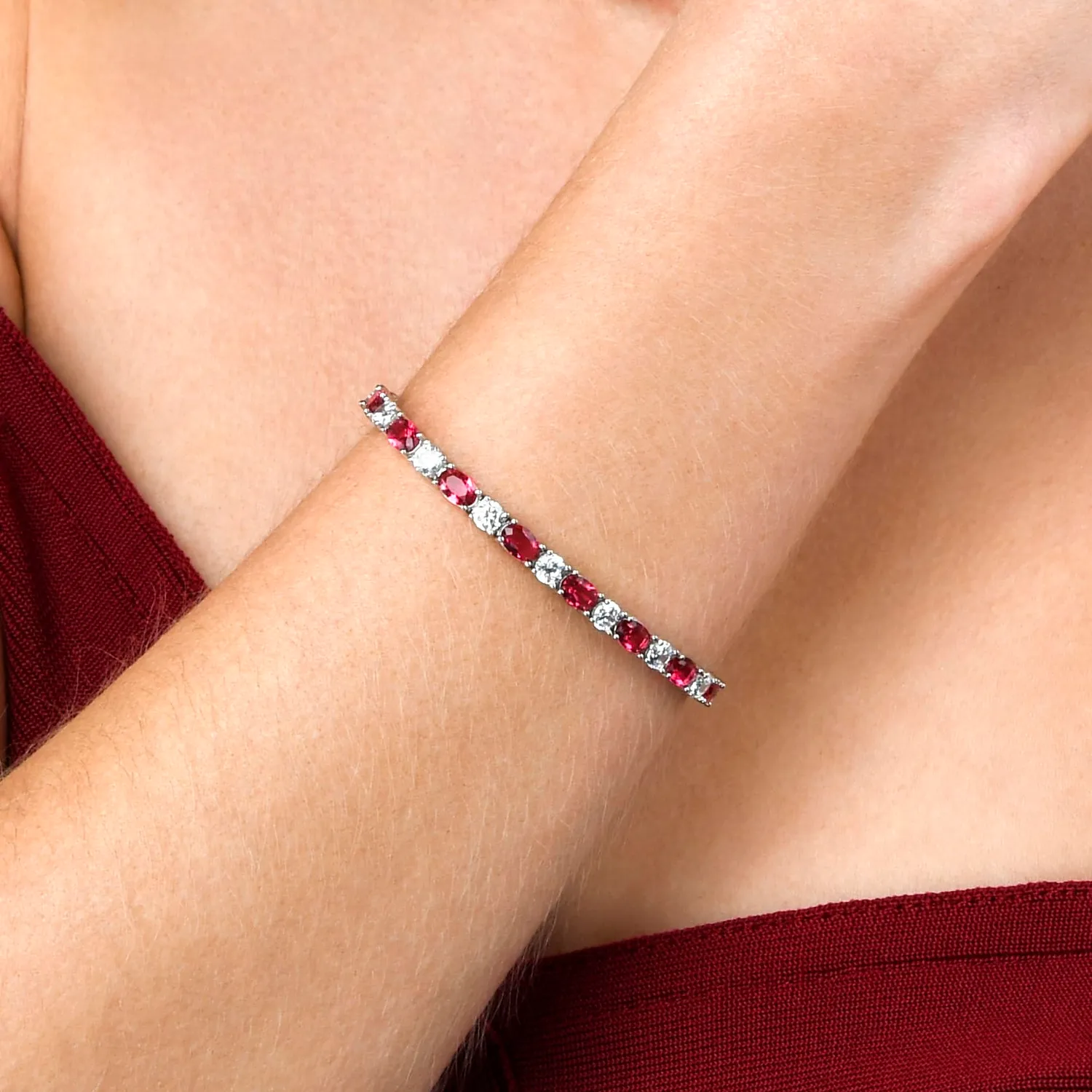 Diamond Treats bracciale tennis argento pietre rosse