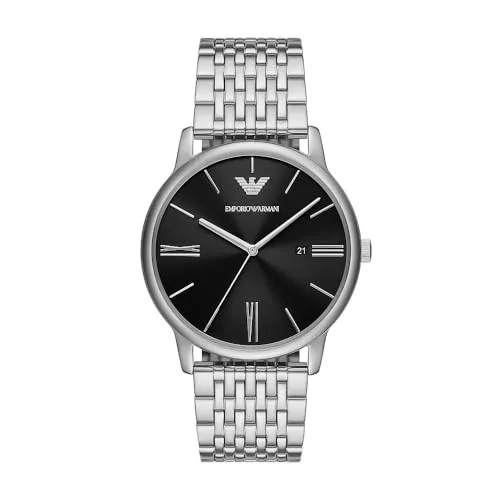Emporio Armani Set Uomo Orologio Acciaio Bracciale Pelle Nera