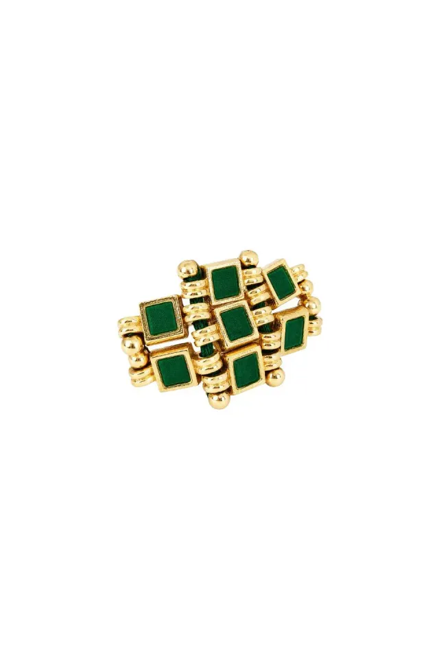 House of Tuhina Rubab anello smaltato verde vetro