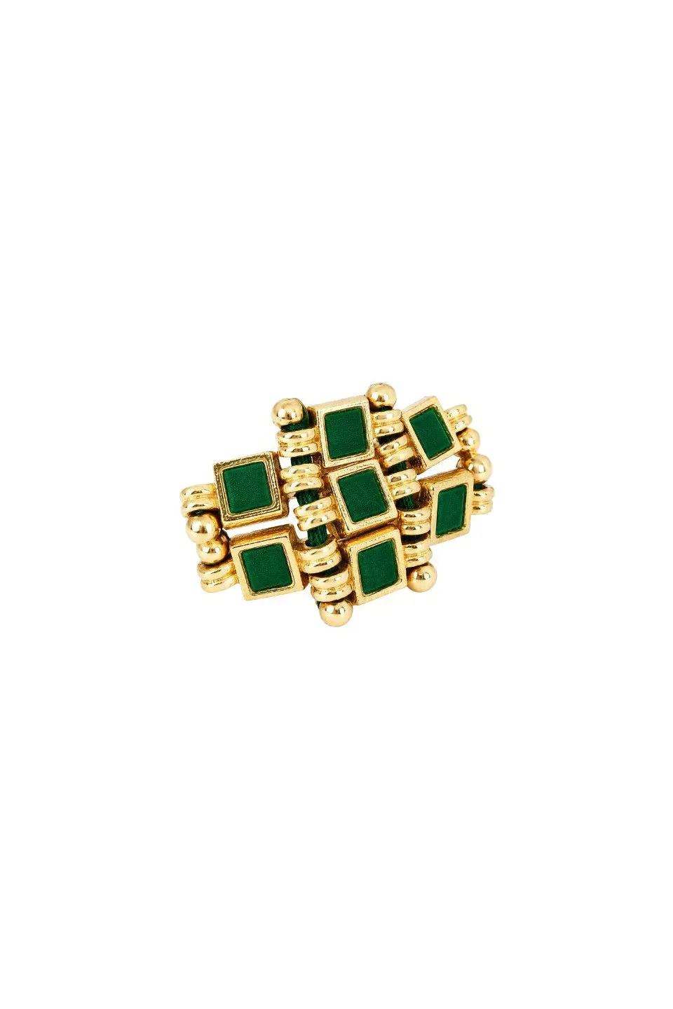 House of Tuhina Rubab anello smaltato verde vetro