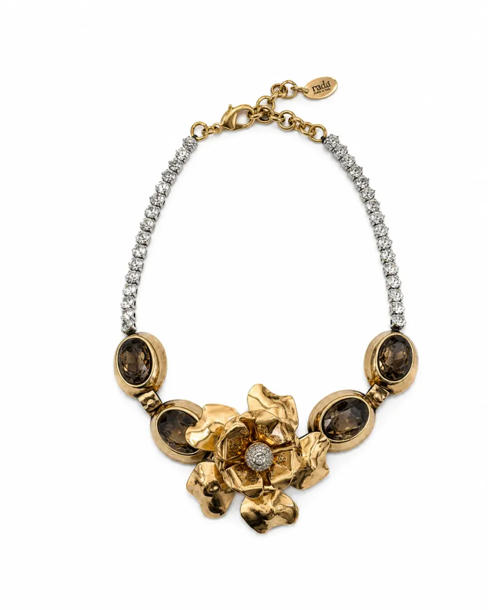 Rada Collana Strass Maxi Fiore Gioiello Cristallo