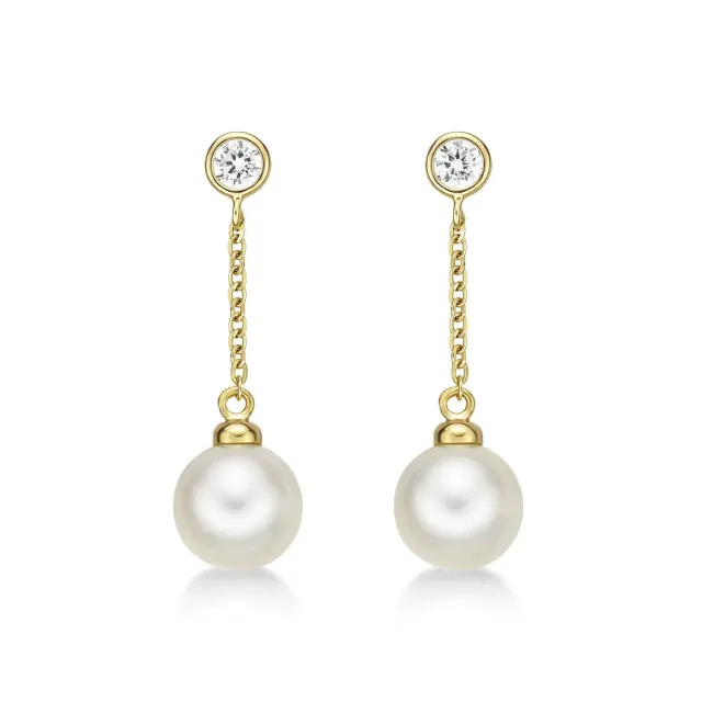 Diamond Treats Orecchini Pendenti Perle Oro 9K Zirconia