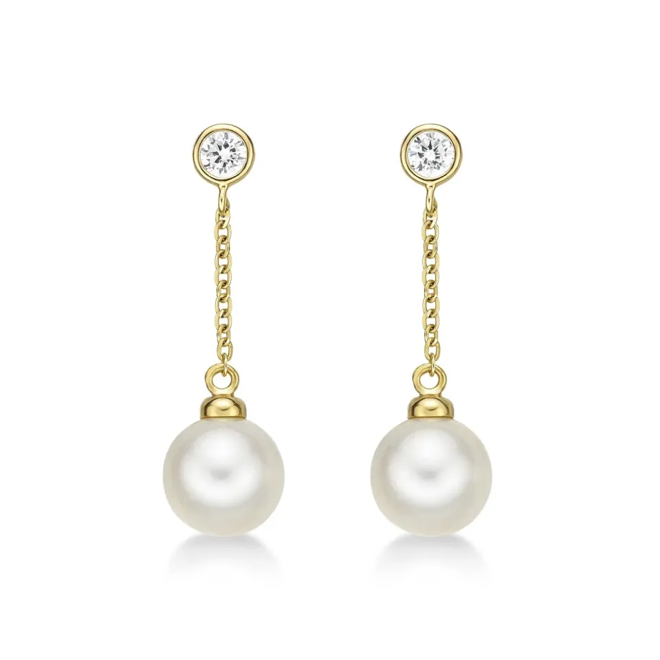 Diamond Treats Orecchini Pendenti Perle Oro 9K Zirconia