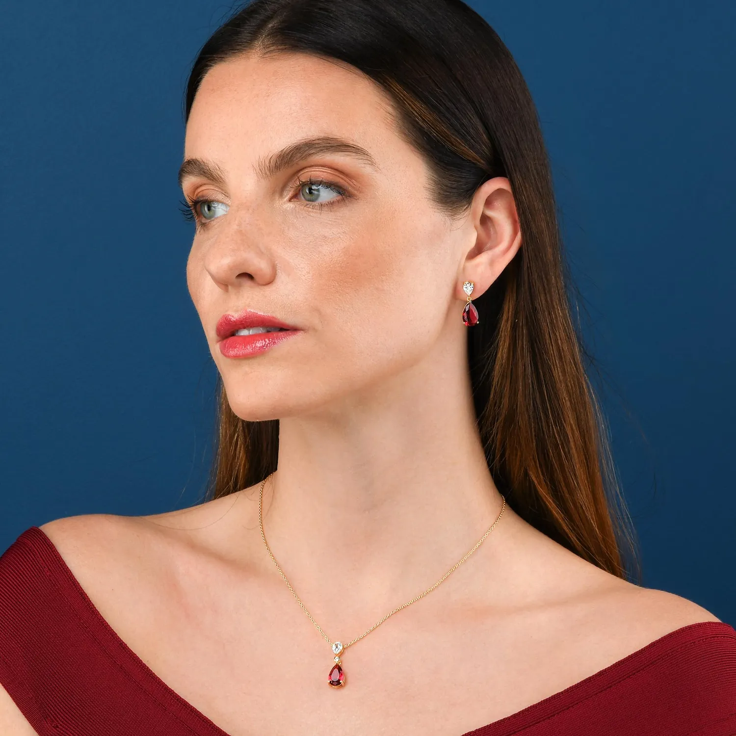 Diamond Treats collana donna argento goccia zirconi rossi oro