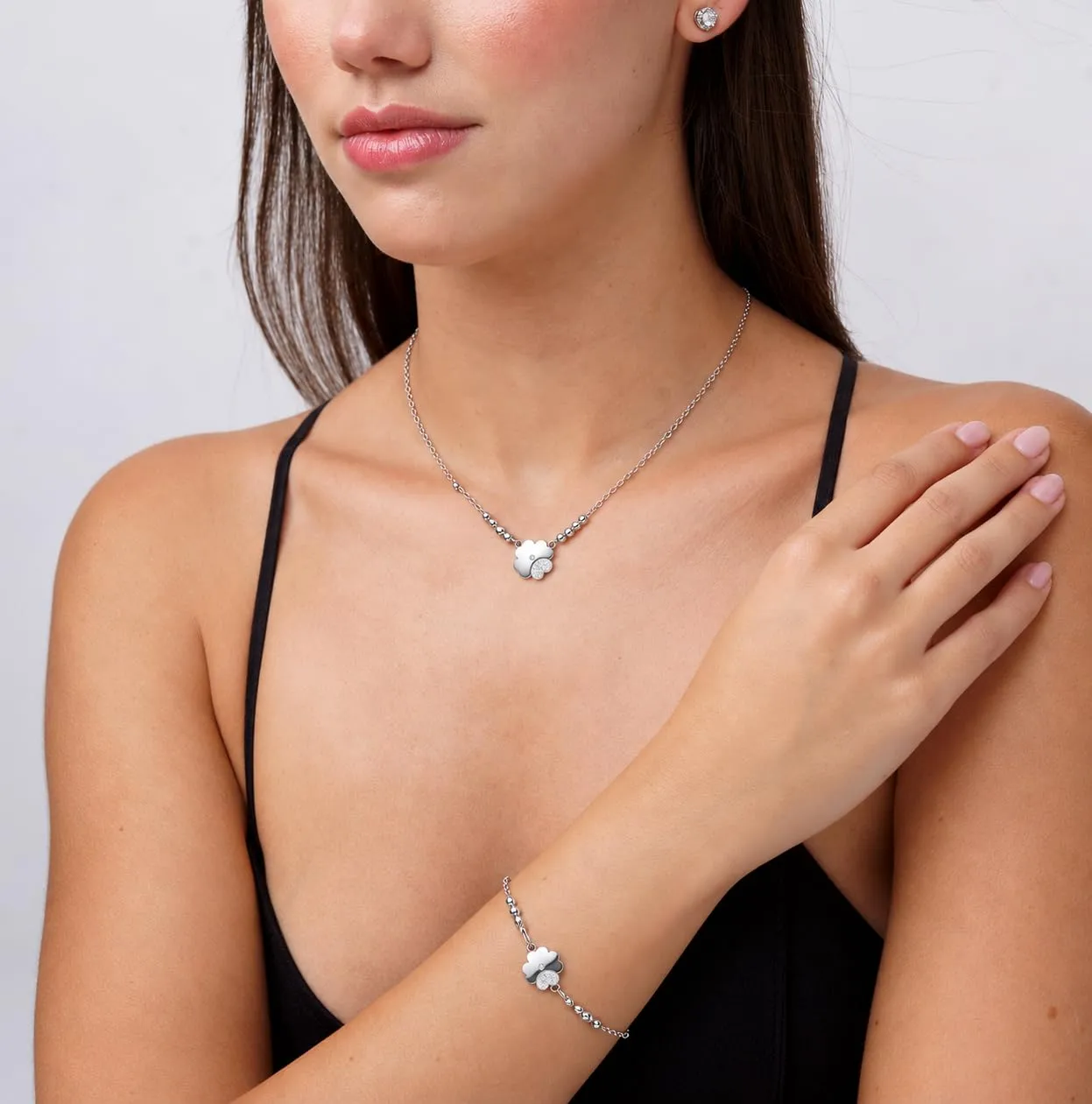 Dada Gioielli Collana Quadrifoglio Donna Acciaio con Zirconi