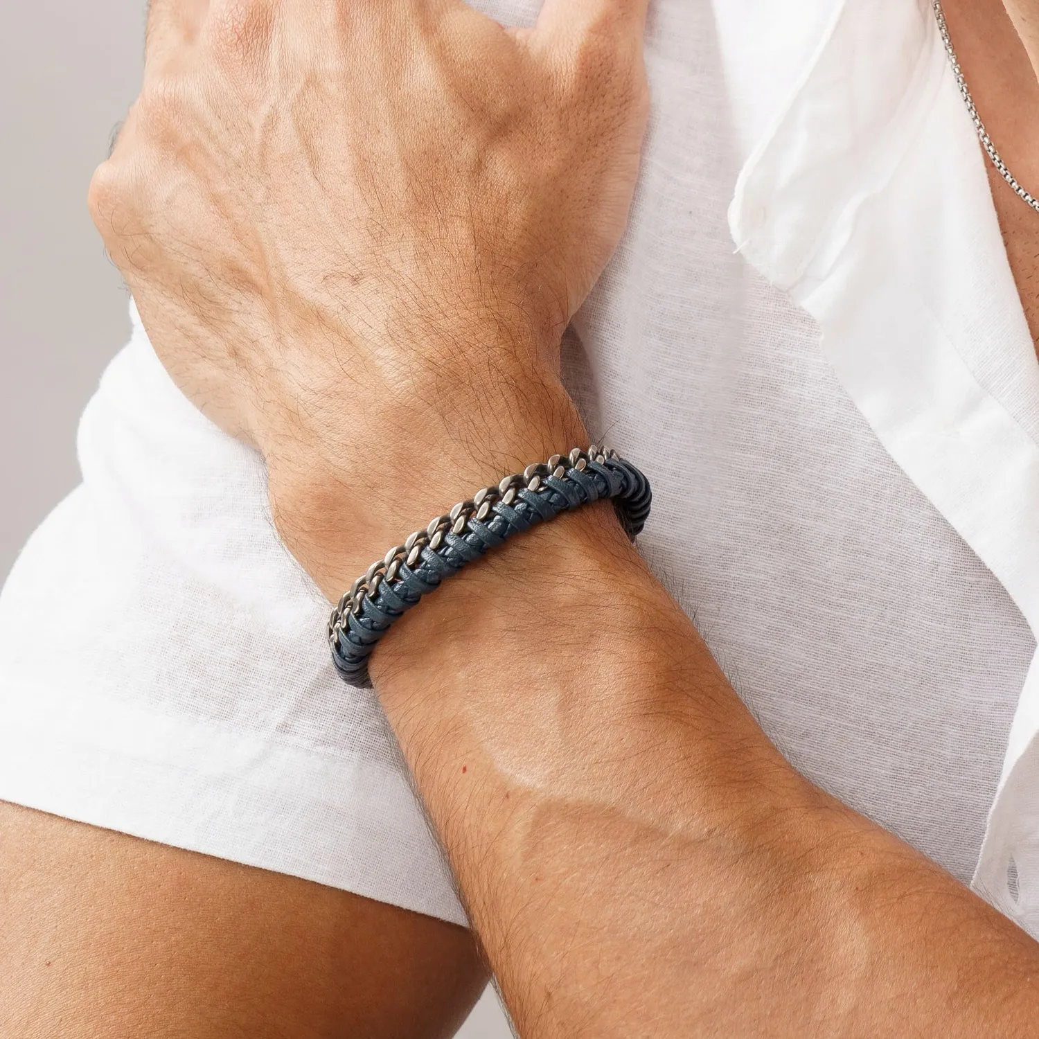 Dada Gioielli Bracciale Uomo Blu Pelle Acciaio