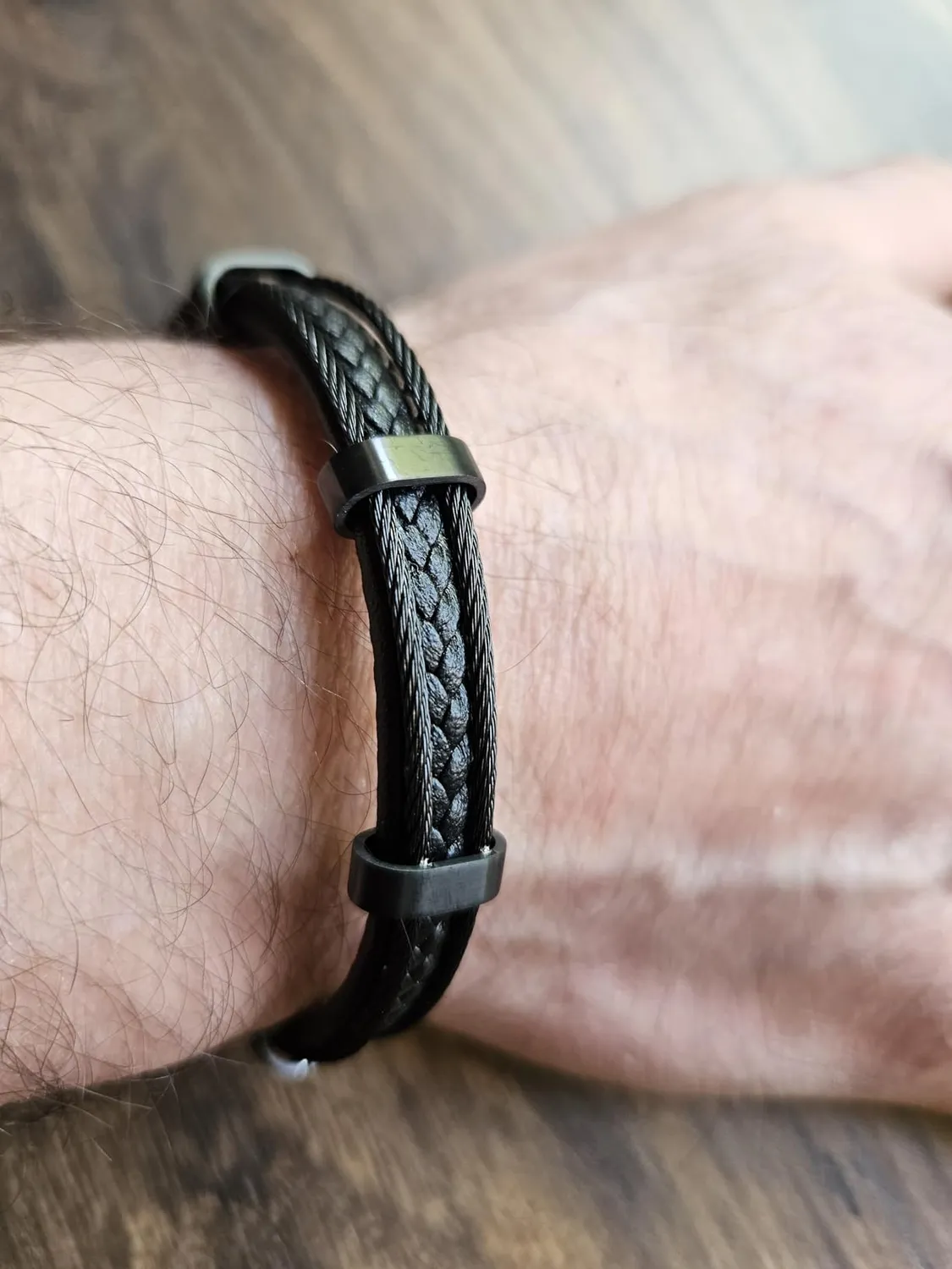 Dada Gioielli bracciale uomo acciaio pelle nero intrecciato