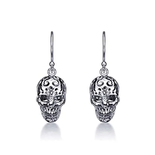 Diamond Treats Orecchini Pendenti Teschio Argento Ossidato Gotici