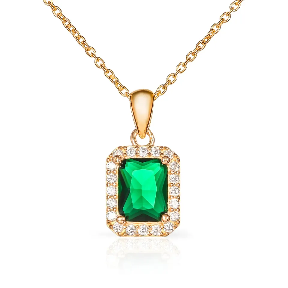Diamond Treats Collana Argento Zirconi Verdi Rettangolo Oro