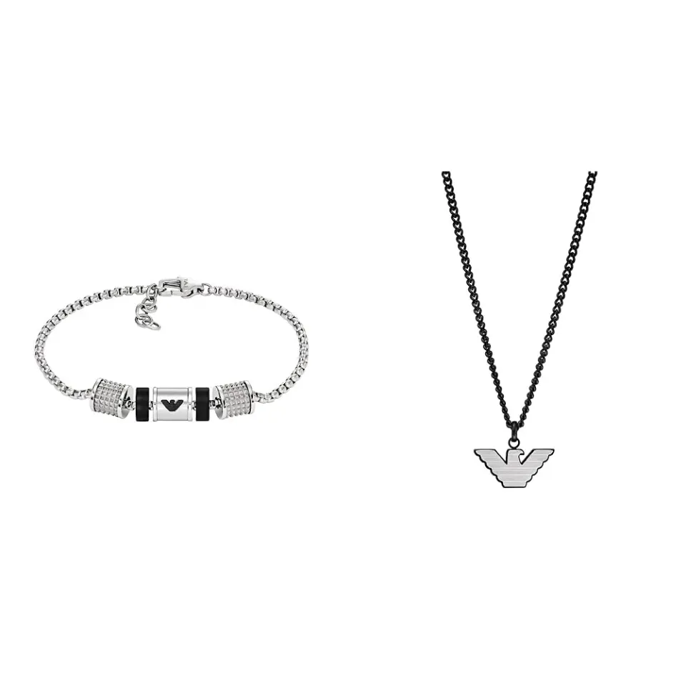 Emporio Armani EGS2994040 EGS2999040 set collana bracciale uomo acciaio