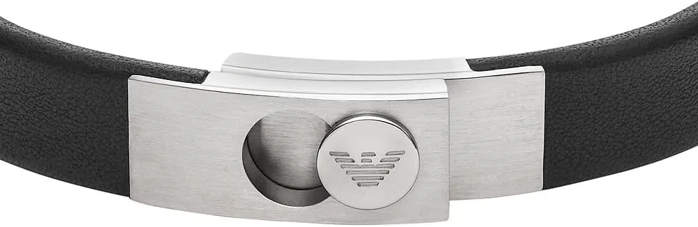 Emporio Armani Set Uomo Orologio Acciaio Bracciale Pelle Nera