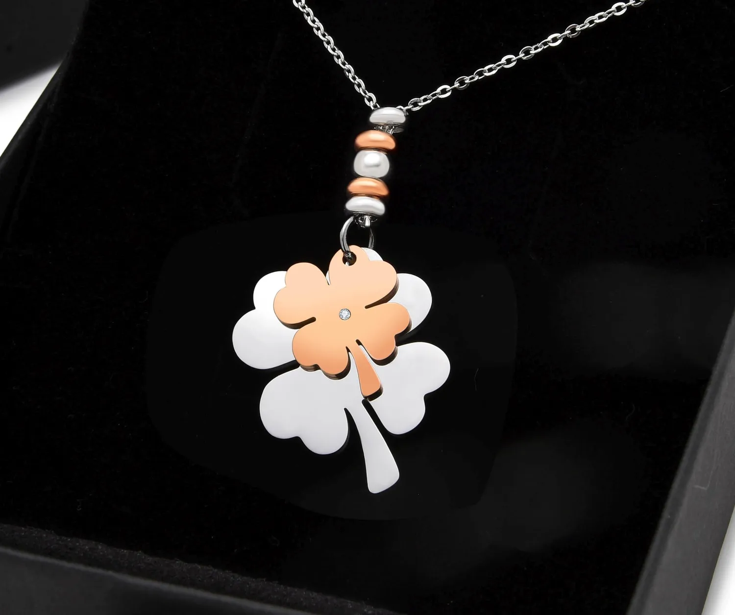 Dada Gioielli Collana Quadrifoglio Argento e Oro Rosa