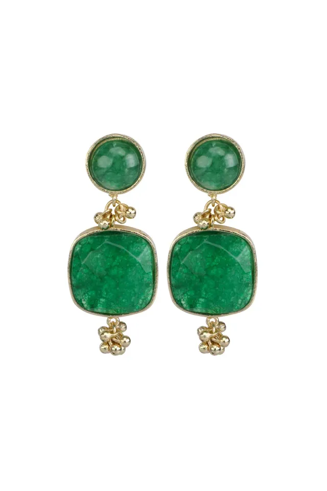 House of Tuhina Square Green Stone orecchini pietra verde
