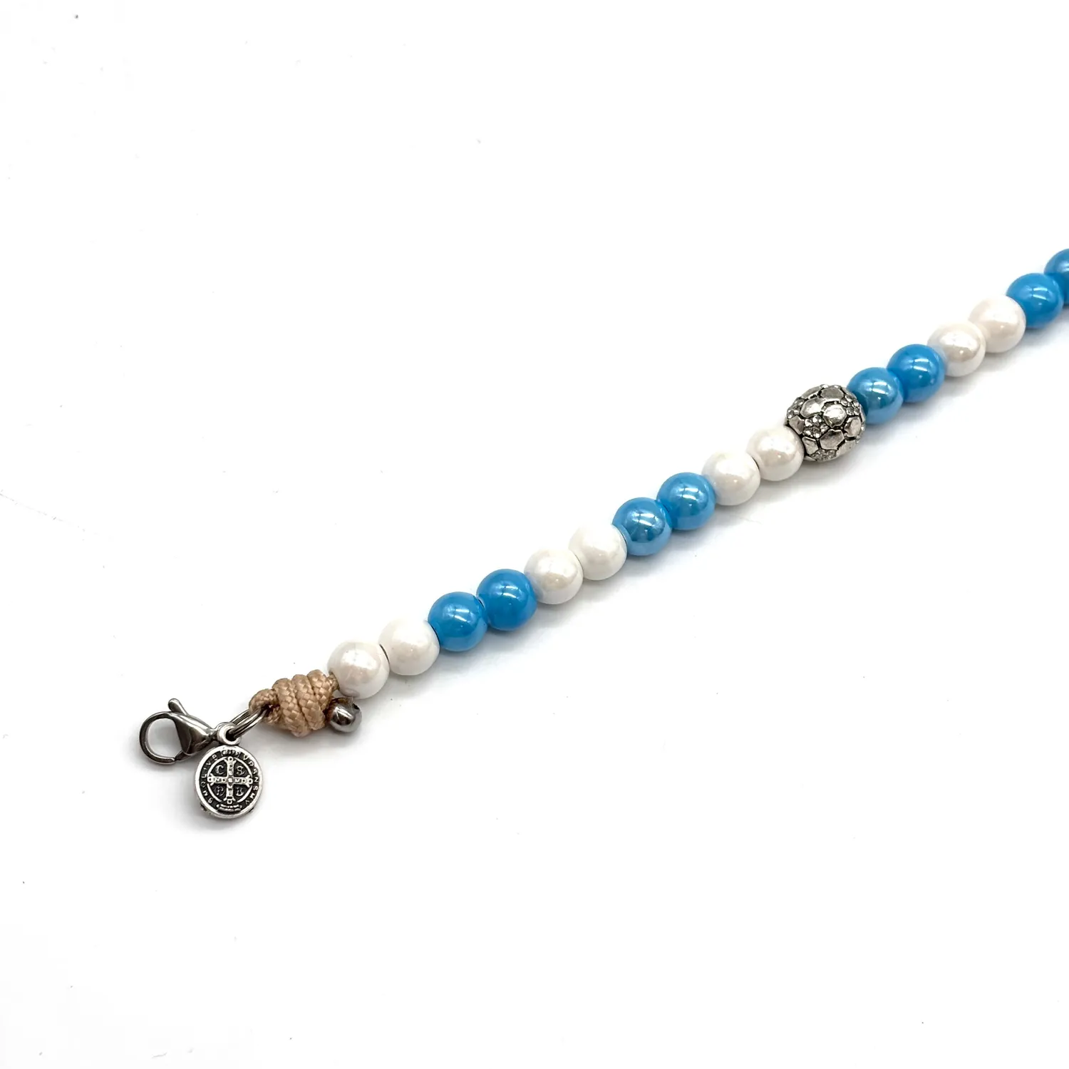 Ornamenta San Benedetto bracciale corda ceramica bianco celeste regolabile