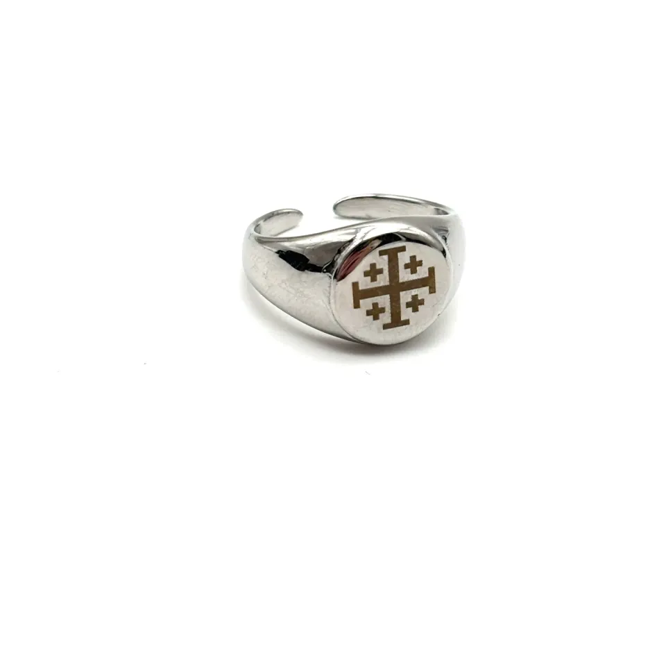 Ornamenta anello chevalier Croce Gerusalemme acciaio