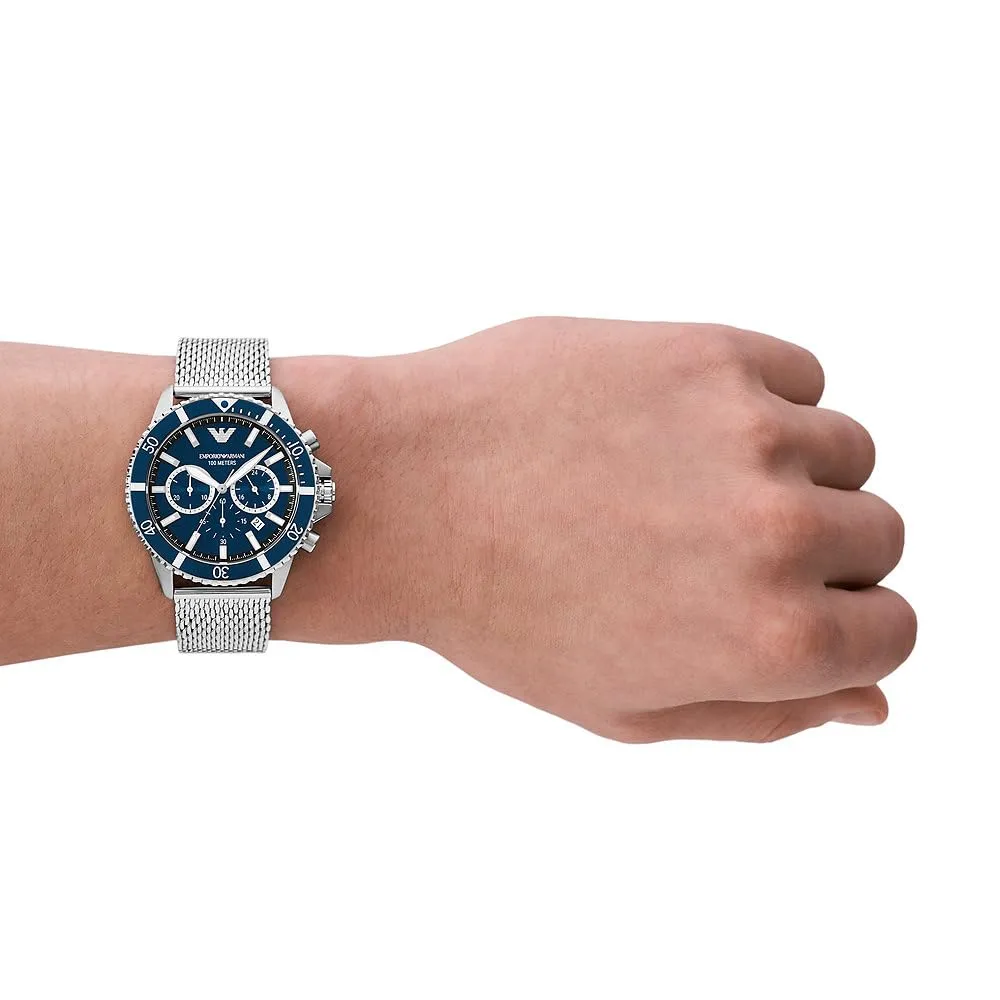 Emporio Armani Cronografo Uomo Argento Blu Solare