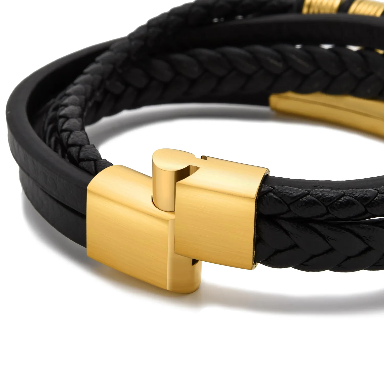 Dada Gioielli Bracciale Uomo Pelle Acciaio Oro