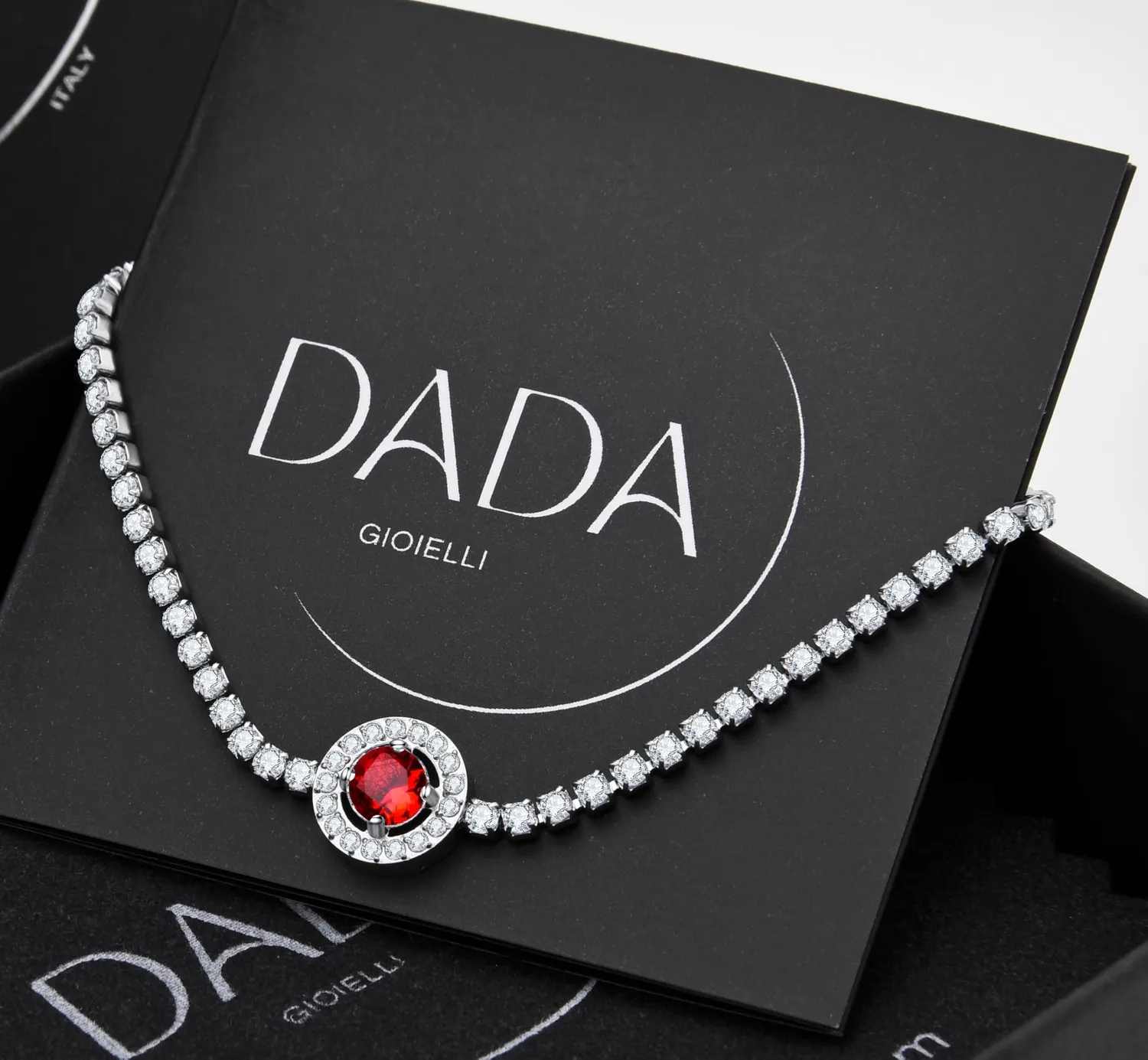 Dada Gioielli Bracciale Tennis Rosso Rubino Acciaio Donna