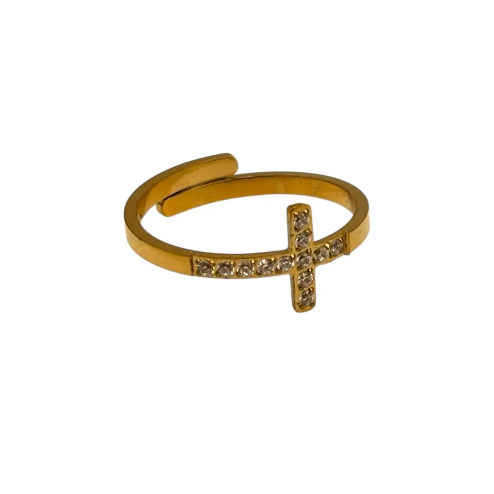 Ornamenta Croce Anello Lineare Acciaio Dorato Regolabile