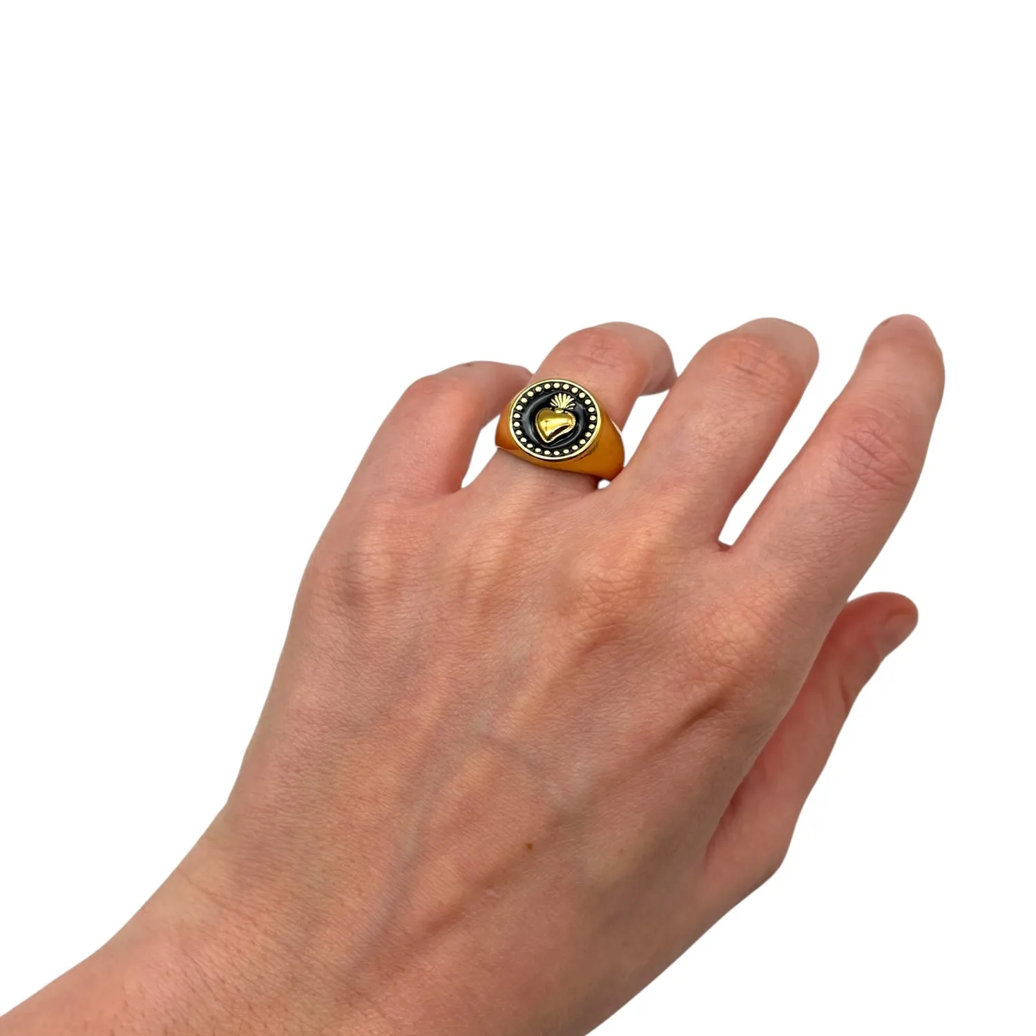 Ornamenta Sacro Cuore anello acciaio dorato regolabile