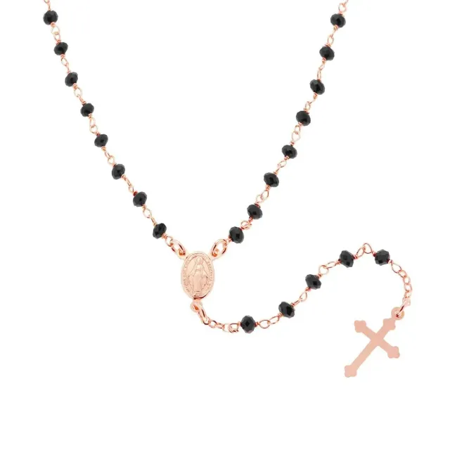 Ornamenta Rosario collana argento rosa cristalli neri
