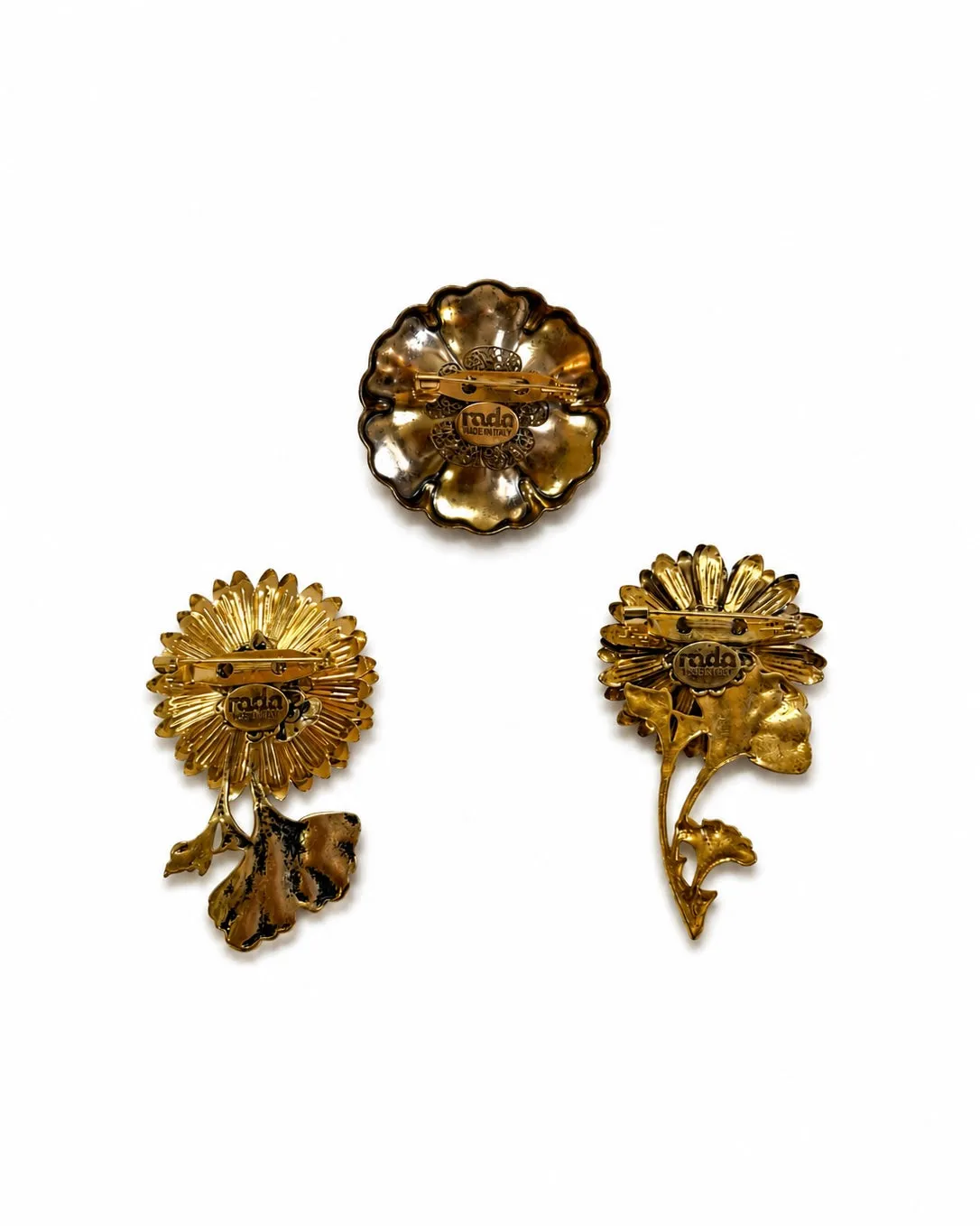 Rada Spilla bottone fiore oro antico cristallo