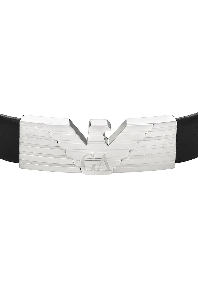 Emporio Armani Bracciale Uomo Pelle Nero Lucido Pulsante