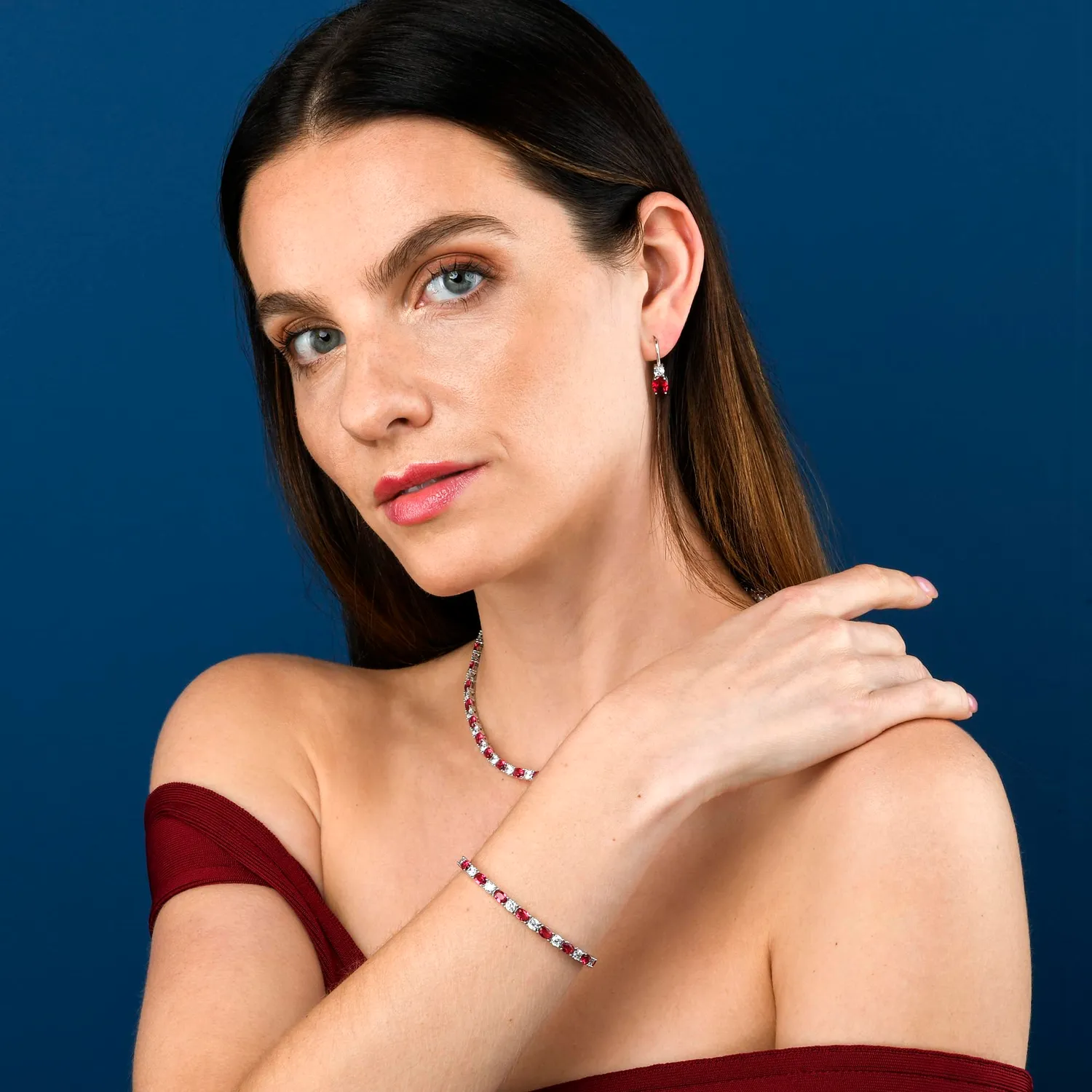 Diamond Treats bracciale tennis argento pietre rosse