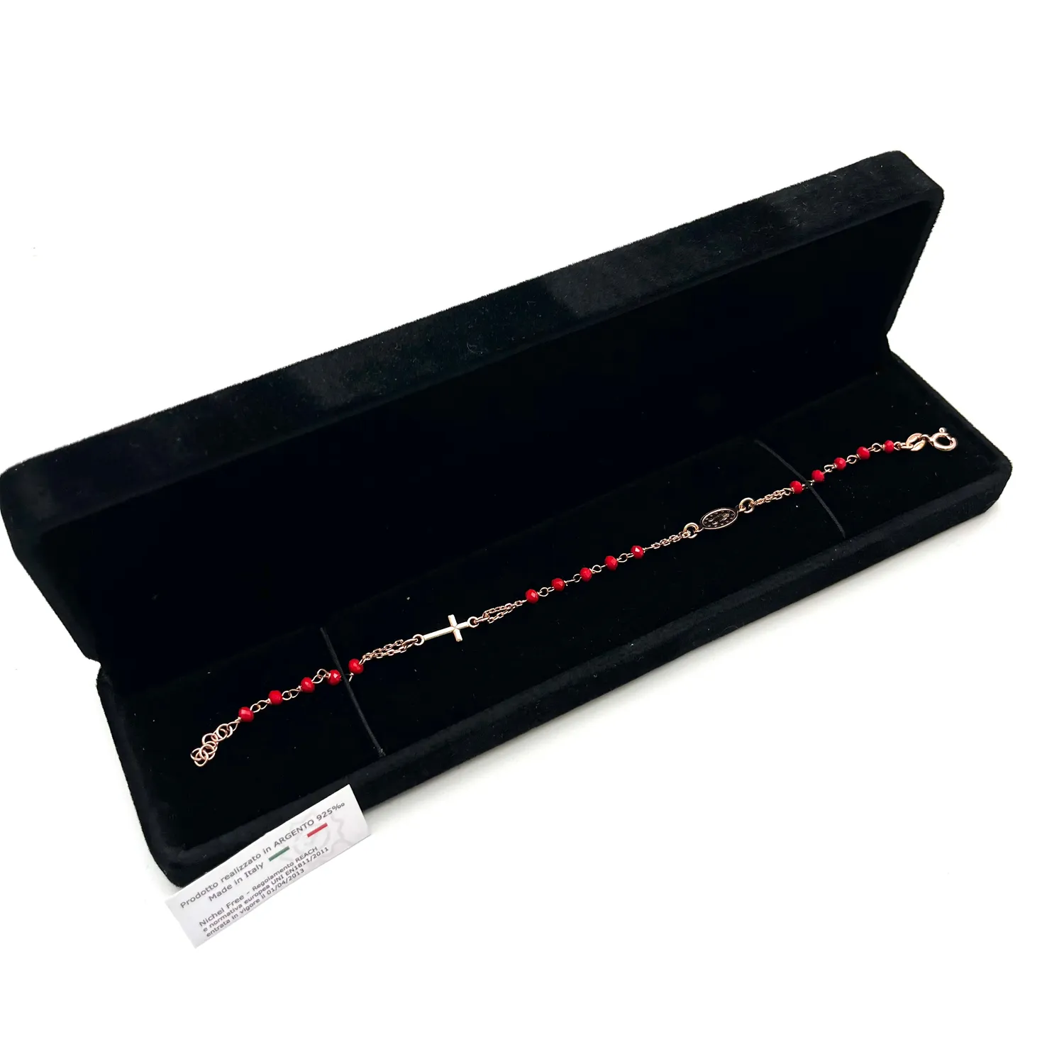 Ornamenta Medaglia Miracolosa bracciale rosario argento rosa rossi