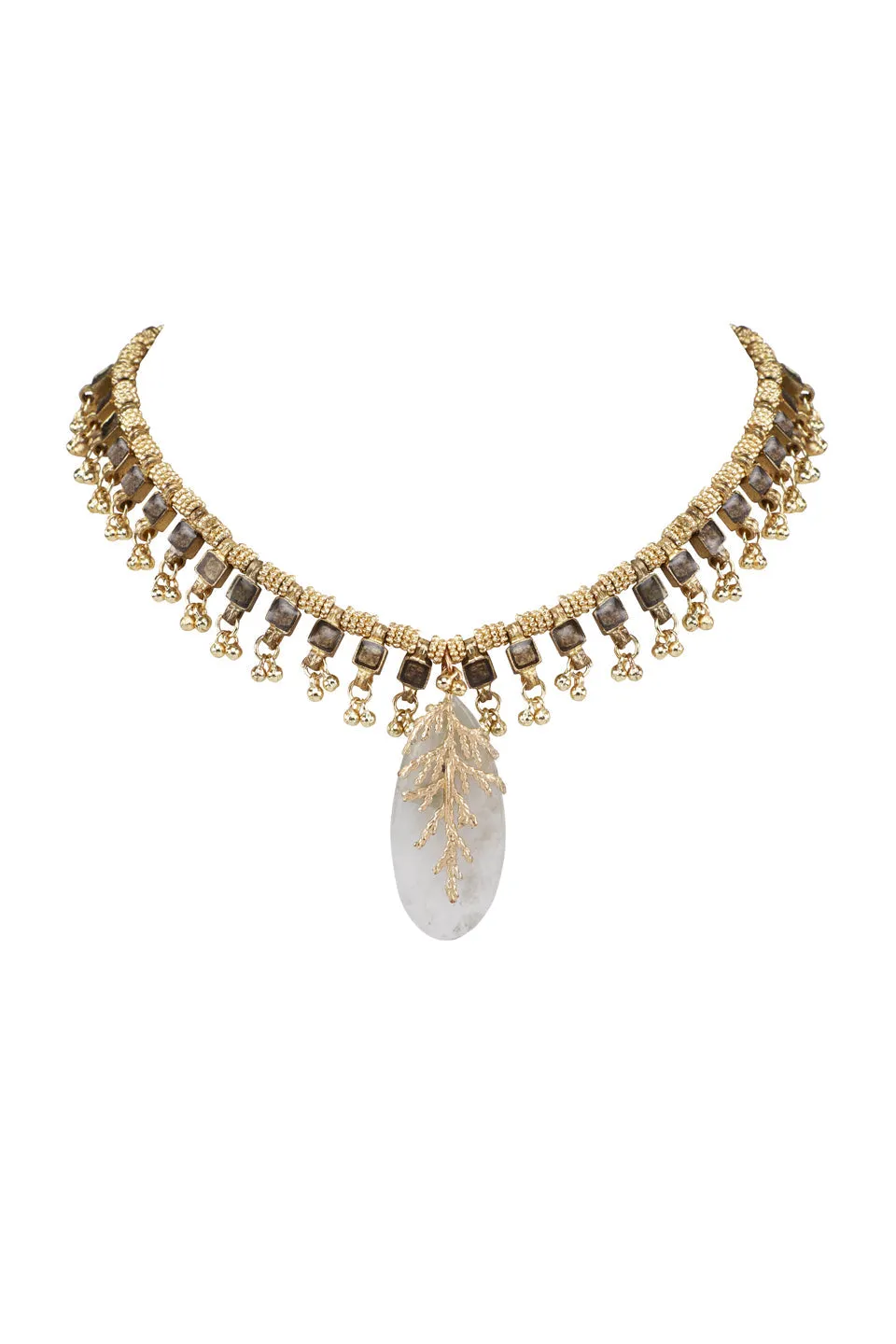House of Tuhina Falak Leaf Stone choker grigio smalto