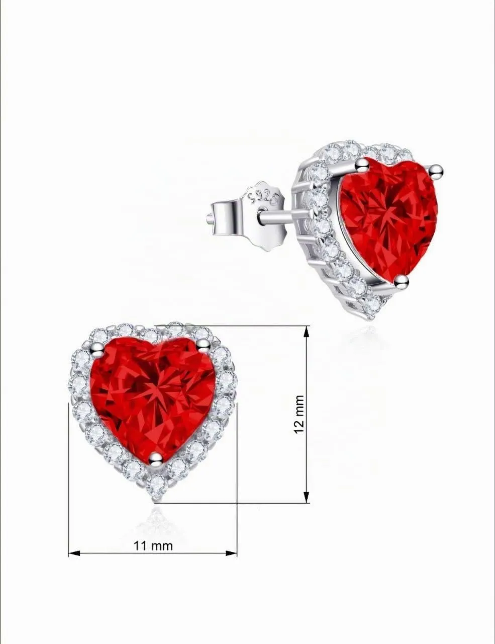 Dada Gioielli Punto Luce Cuore 11mm Orecchini Rosso Rubino