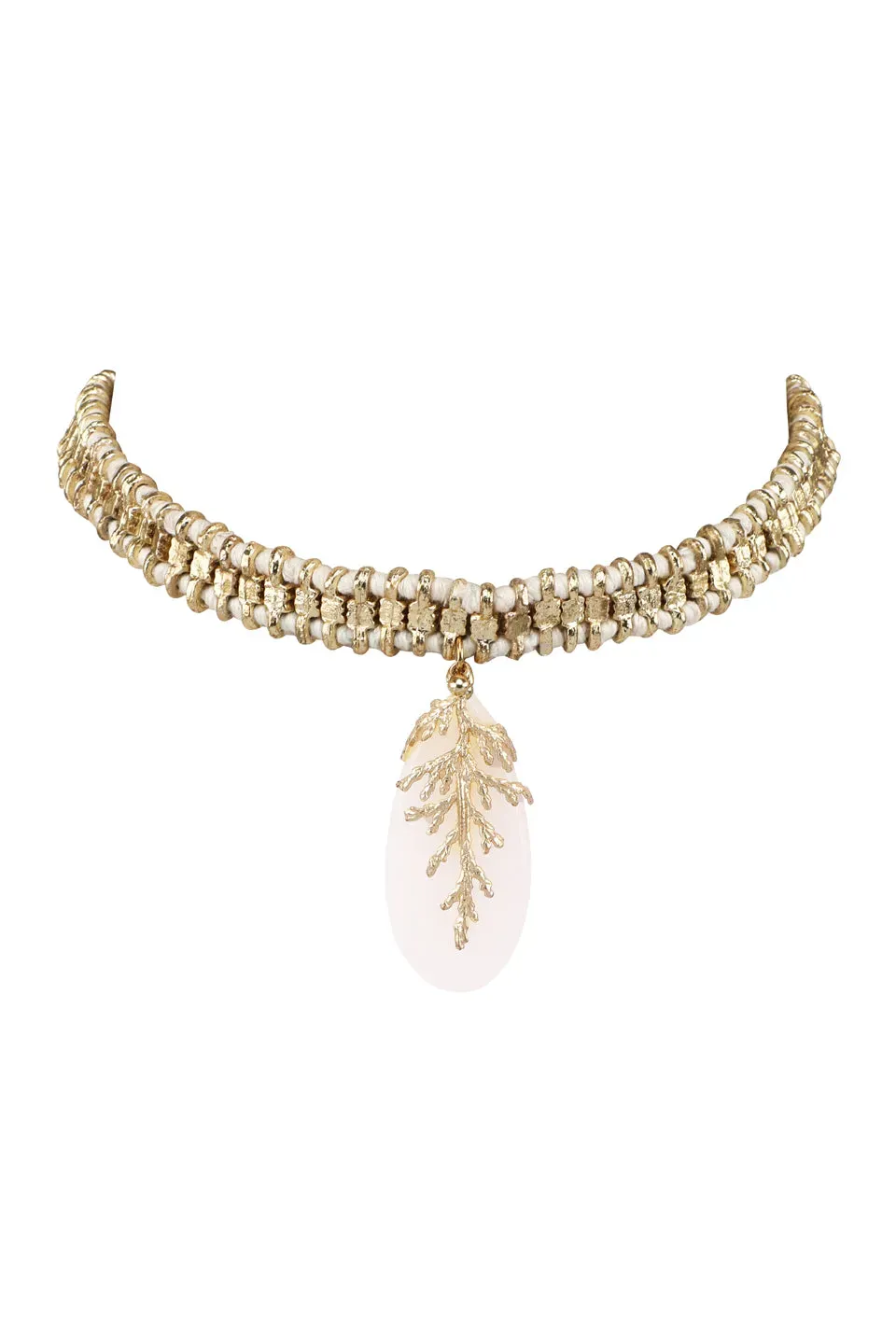 House of Tuhina Falak Leaf Stone choker verde foglia