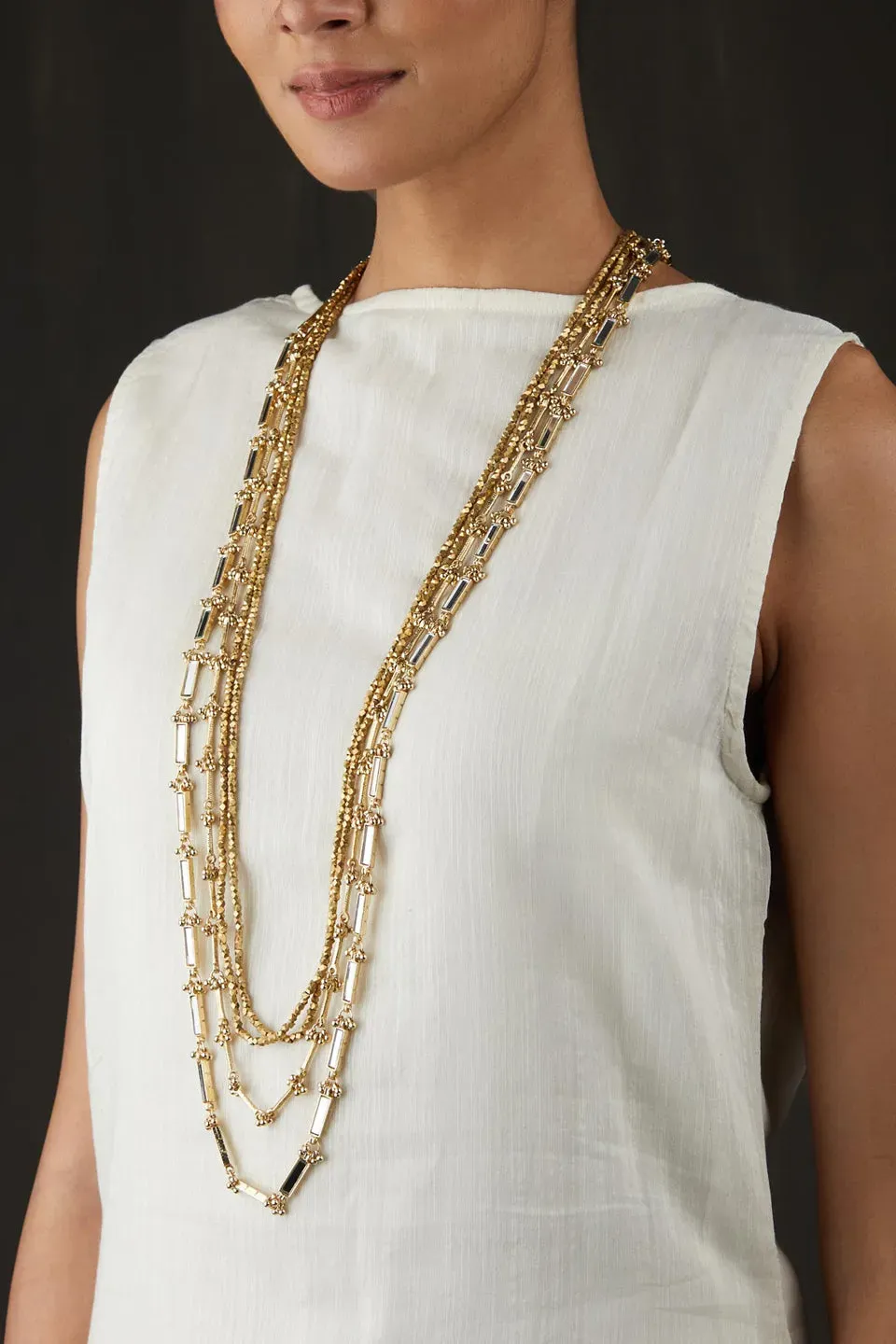 House of Tuhina Mirror Collana Multi Layer oro festa