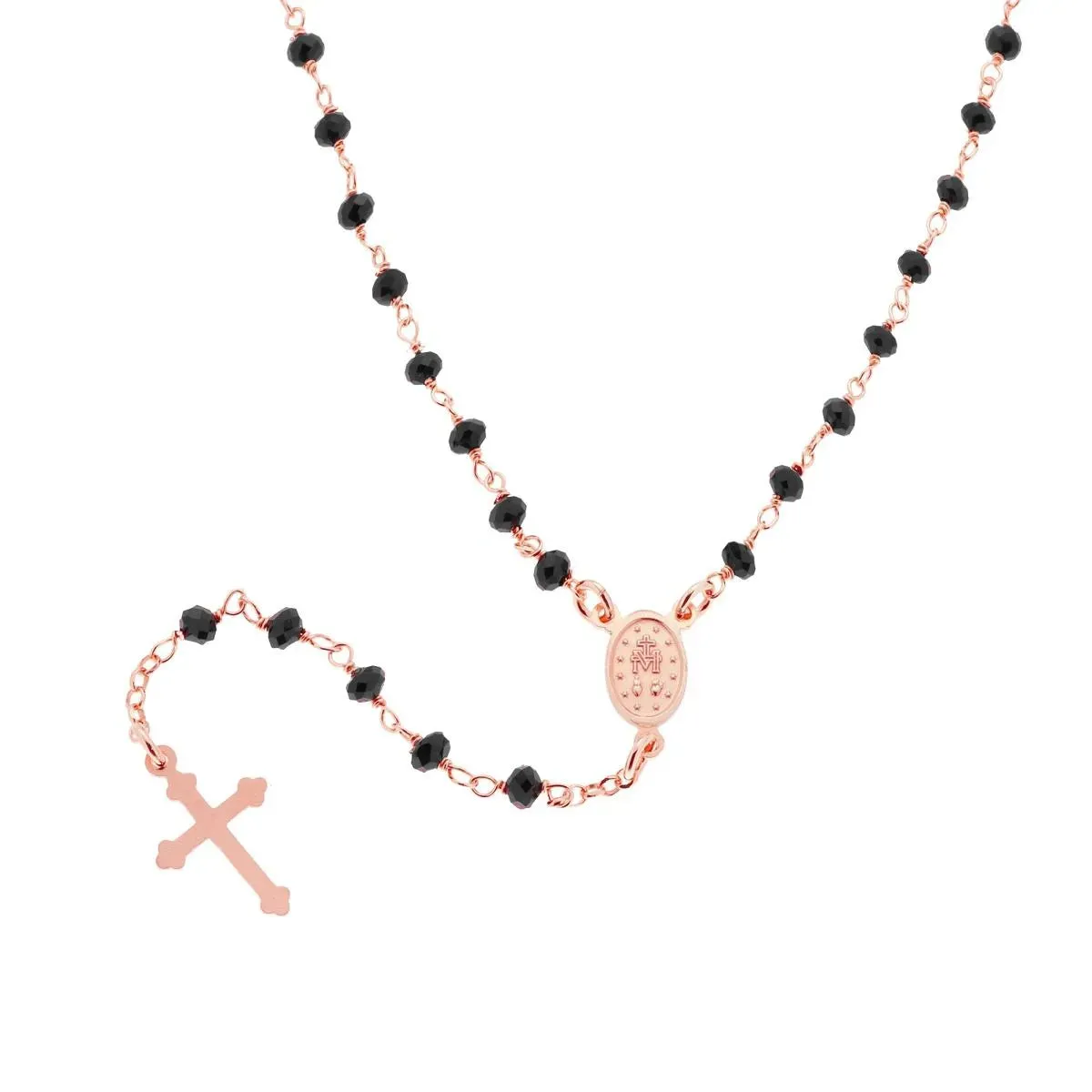 Ornamenta Rosario collana argento rosa cristalli neri