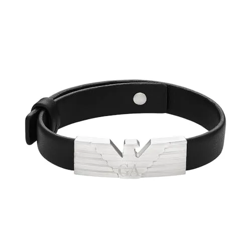 Emporio Armani Bracciale Uomo Pelle Nero Lucido Pulsante