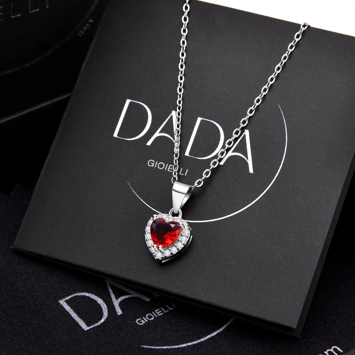 Dada Gioielli Collana Cuore 9mm Argento 925 Rosso Rubino