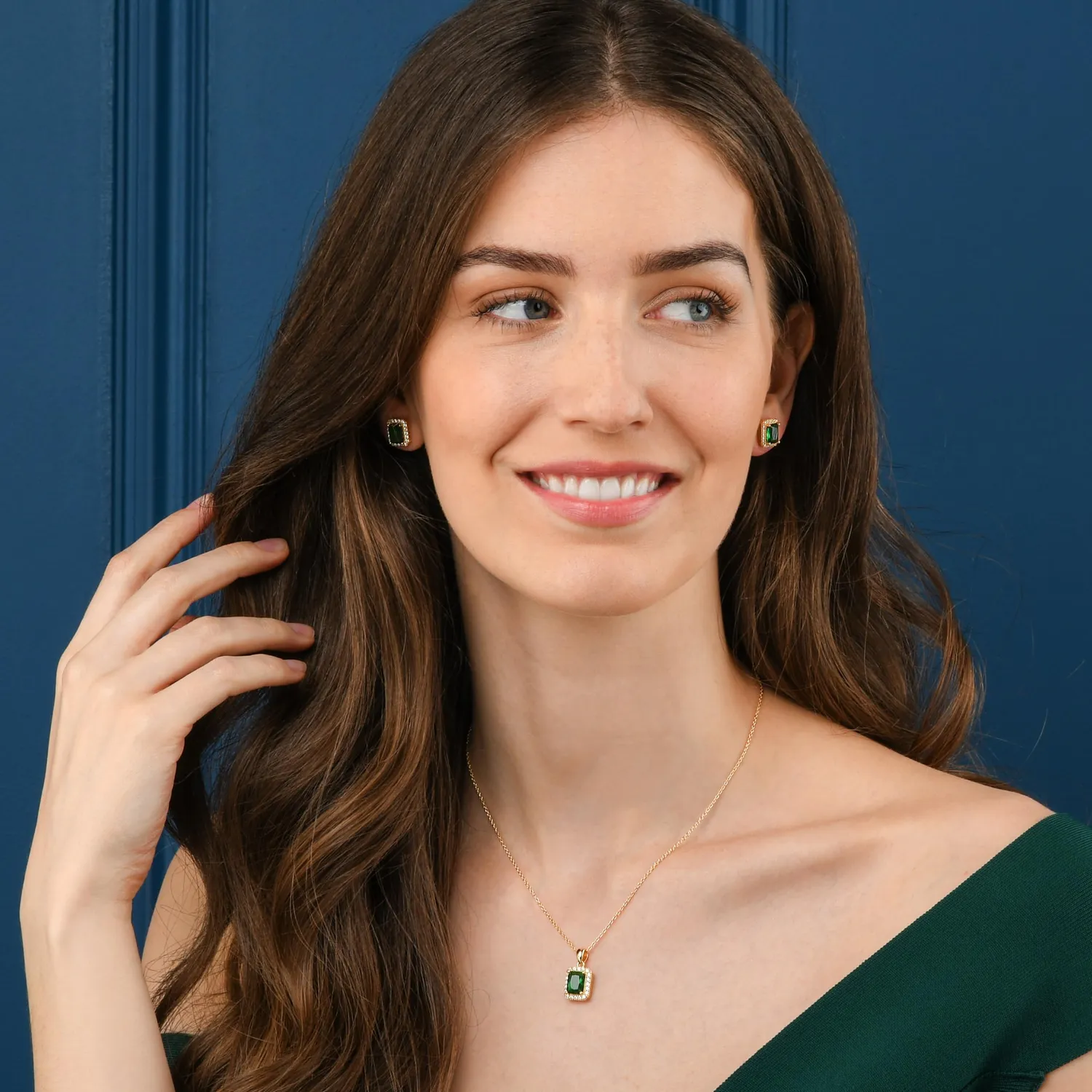 Diamond Treats Collana Argento Zirconi Verdi Rettangolo Oro