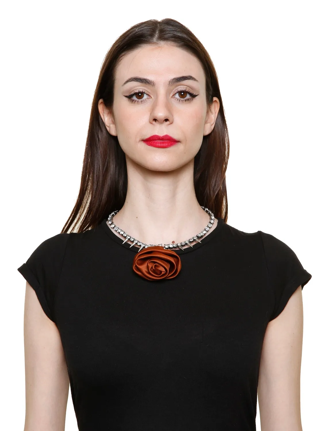 Rada Collana Choker Rosa Satin marrone strass punk