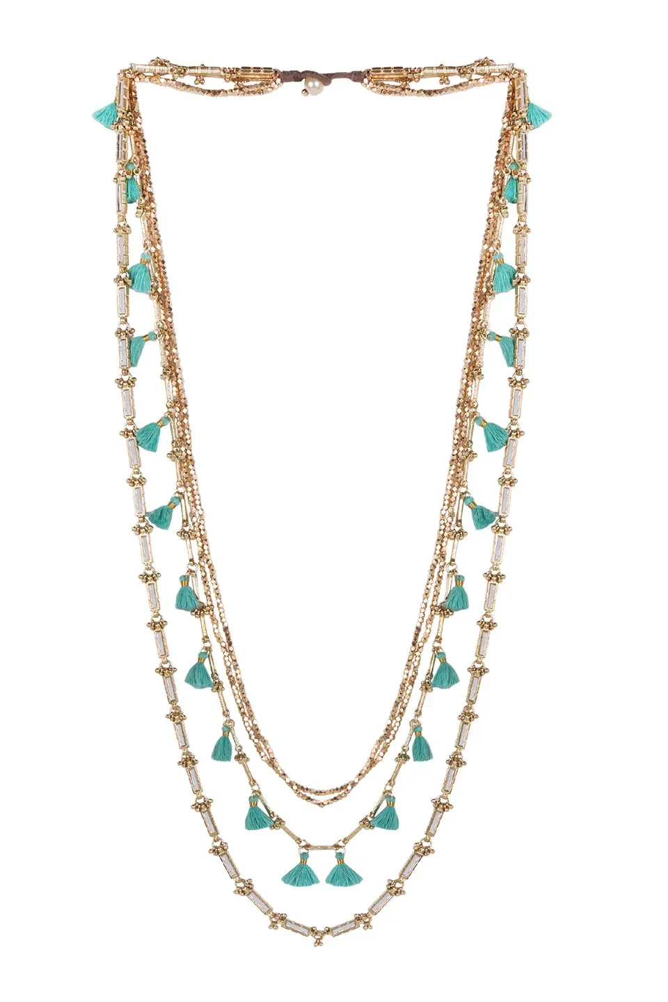 House of Tuhina Mirror Tassel Multistrato collana bianca