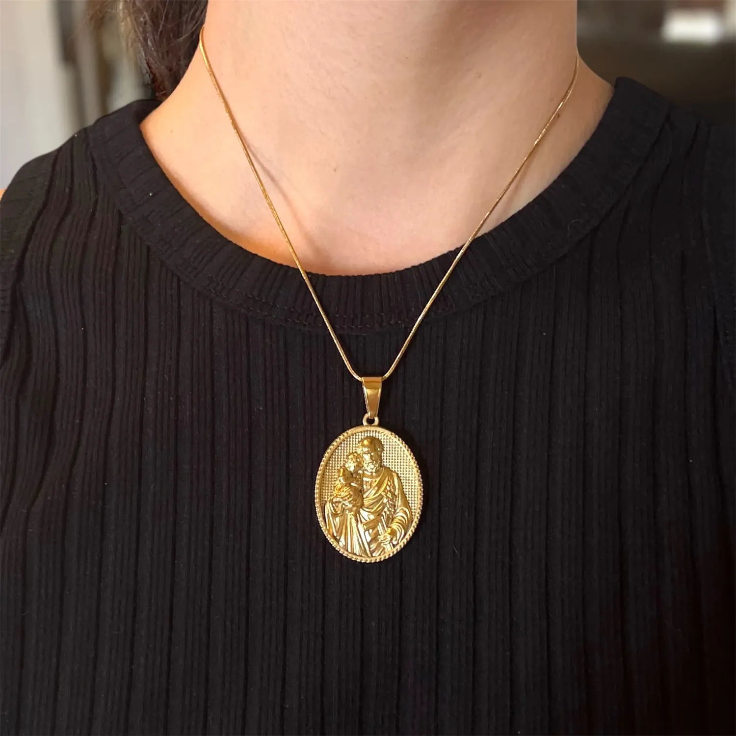 Ornamenta collana San Giuseppe acciaio oro 40-45 cm