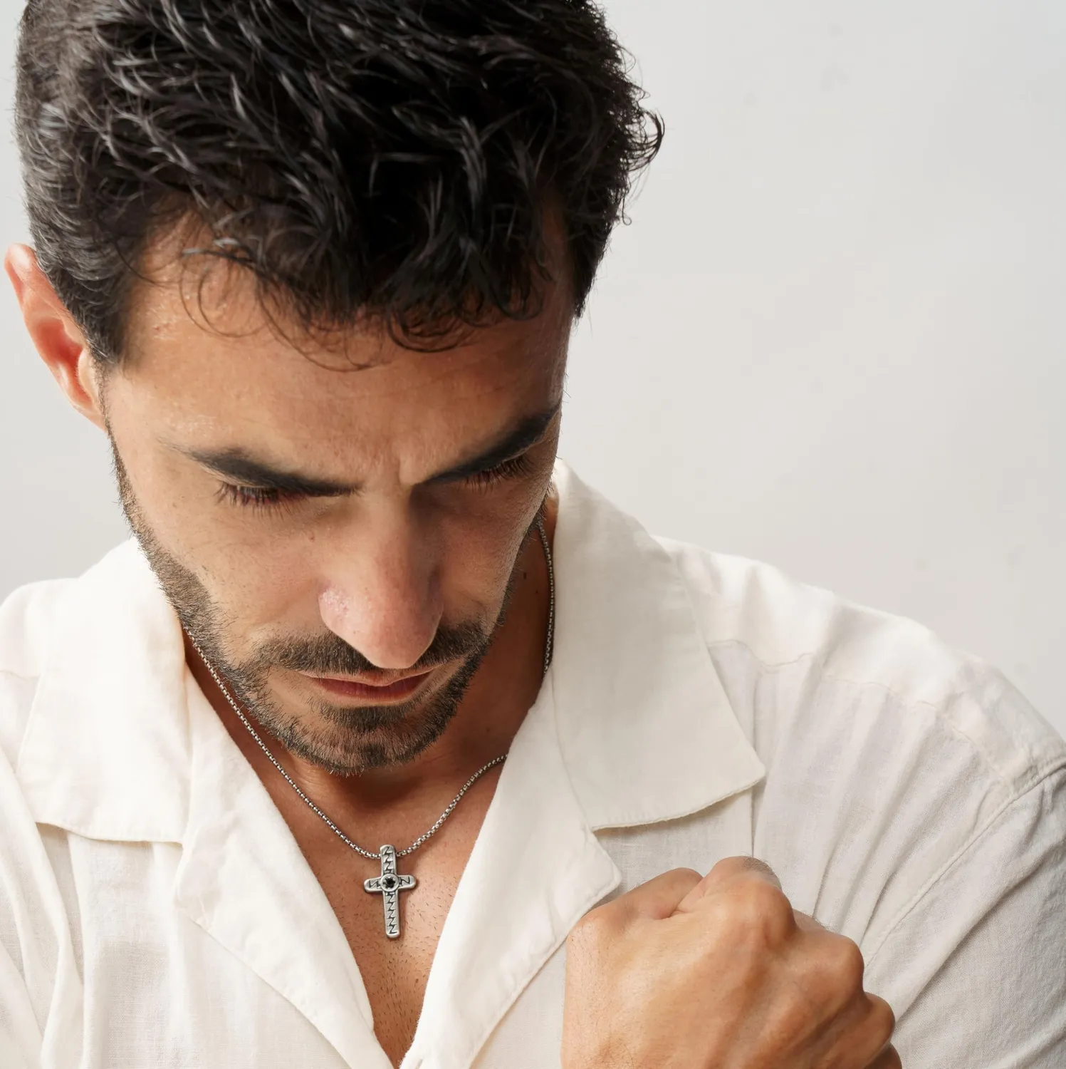 Dada Gioielli Collana Croce Uomo Acciaio Brunito Pietra Nera
