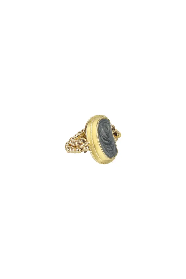 House of Tuhina Boat Stone anello grigio argento pietra naturale