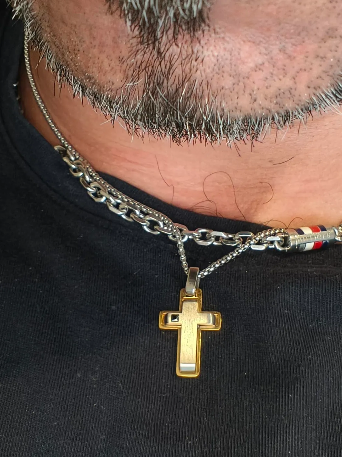Dada Gioielli Croce Zircone Brillante Collana Nero in Acciaio