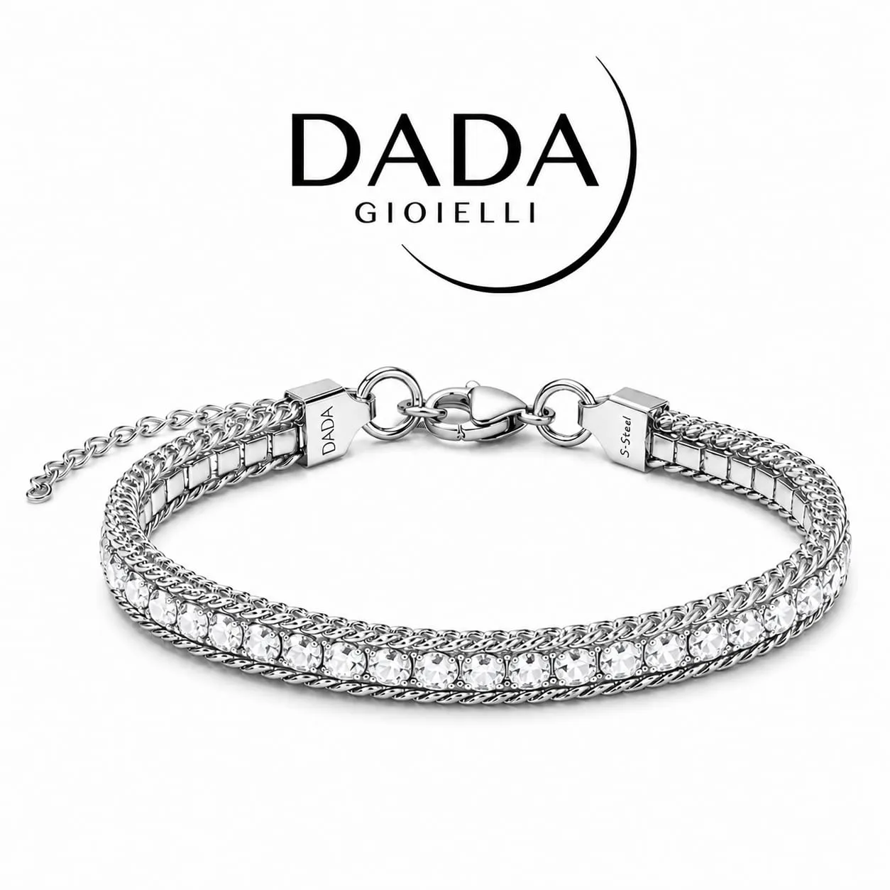 Dada Gioielli Tennis e Grumetta Bracciale Bianco zirconi bianchi