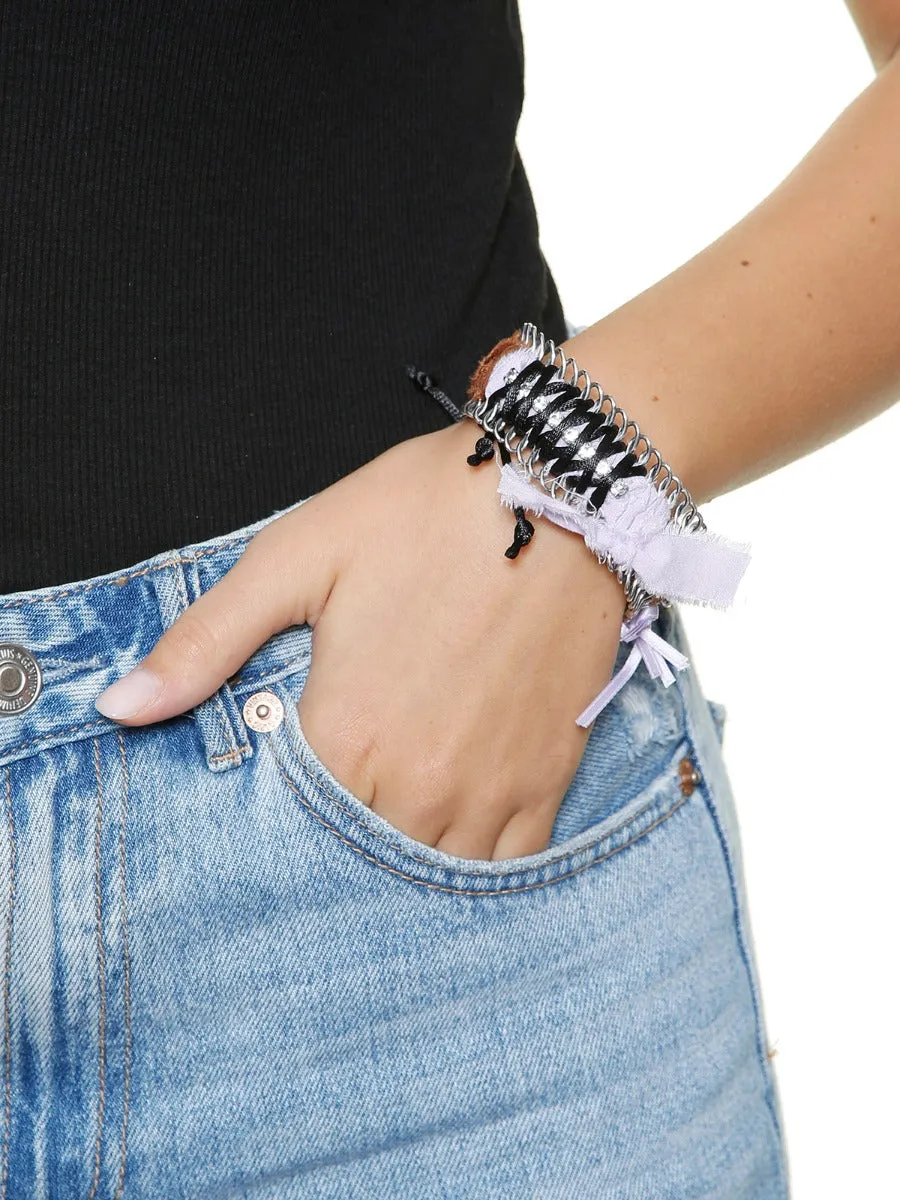 Rada Bracciale Nastri Intrecciati Lilla Marrone Cristallo