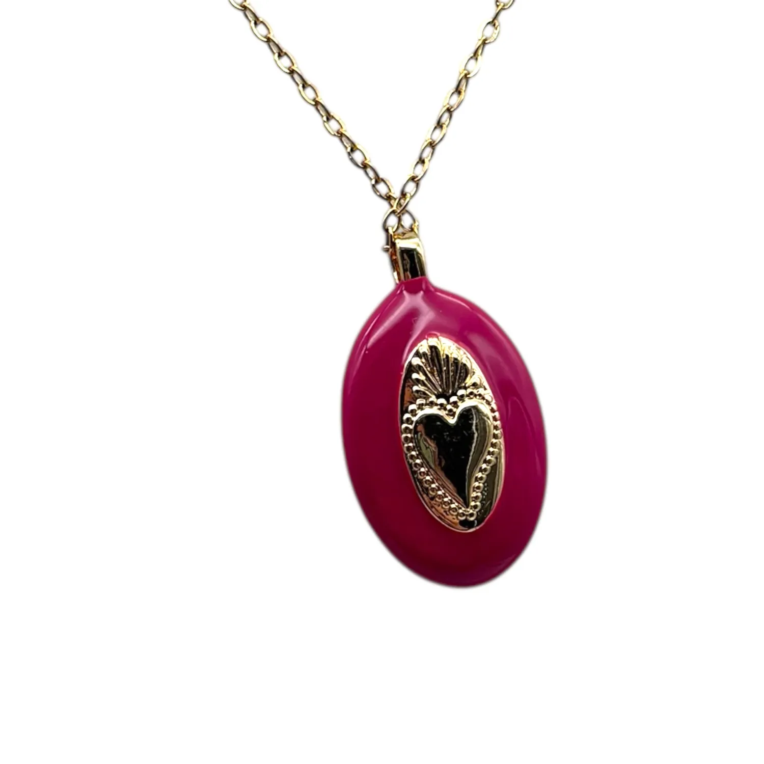 Ornamenta Sacro Cuore collana dorata fucsia 25 mm
