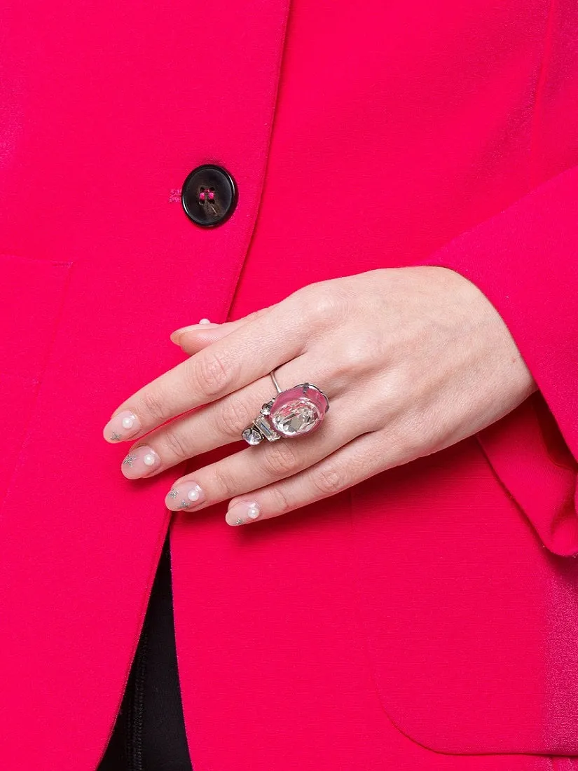Rada Pietra Ovale Anello Fucsia strass castone colorato